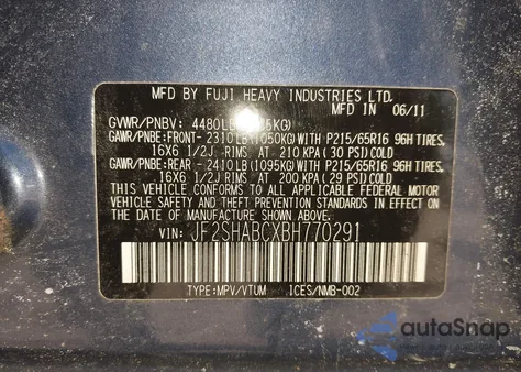 2011 Subaru Forester 2.5X from USA, damaged, VIN JF2SHABCXBH770291